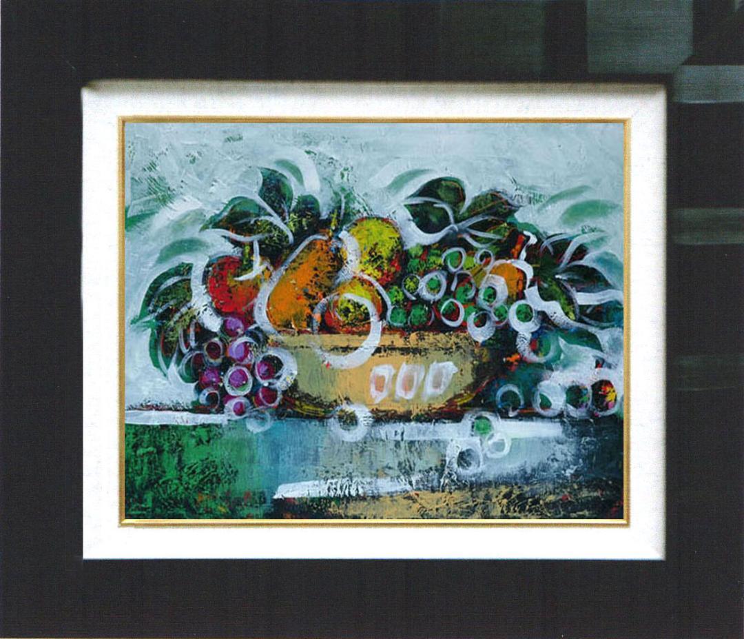 メルカリ絵画絵額付き (白）油絵uF6-061604静物 果物ポット