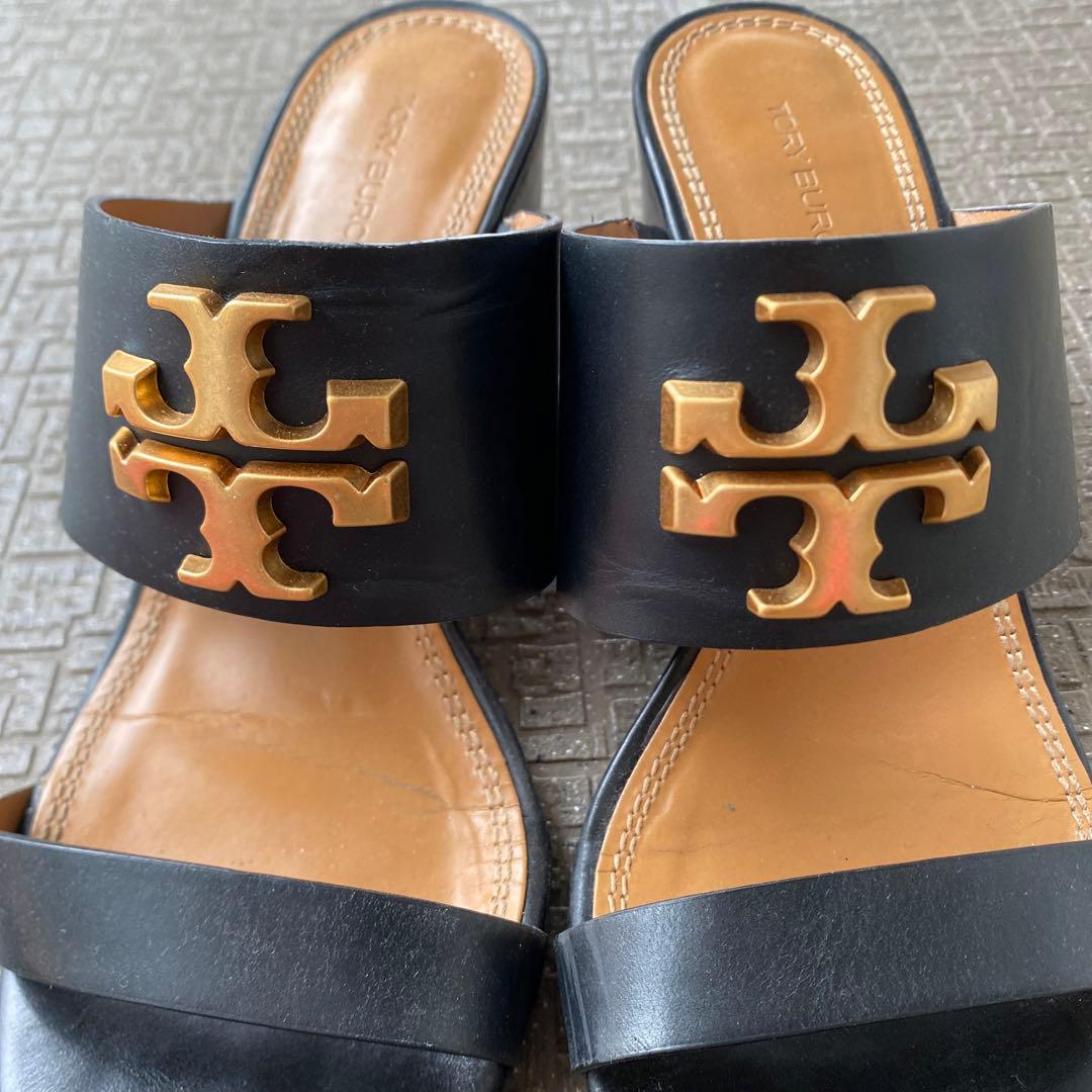 美品　23.5cm Tory Burch 黒 レザー ミュールサンダル 7M