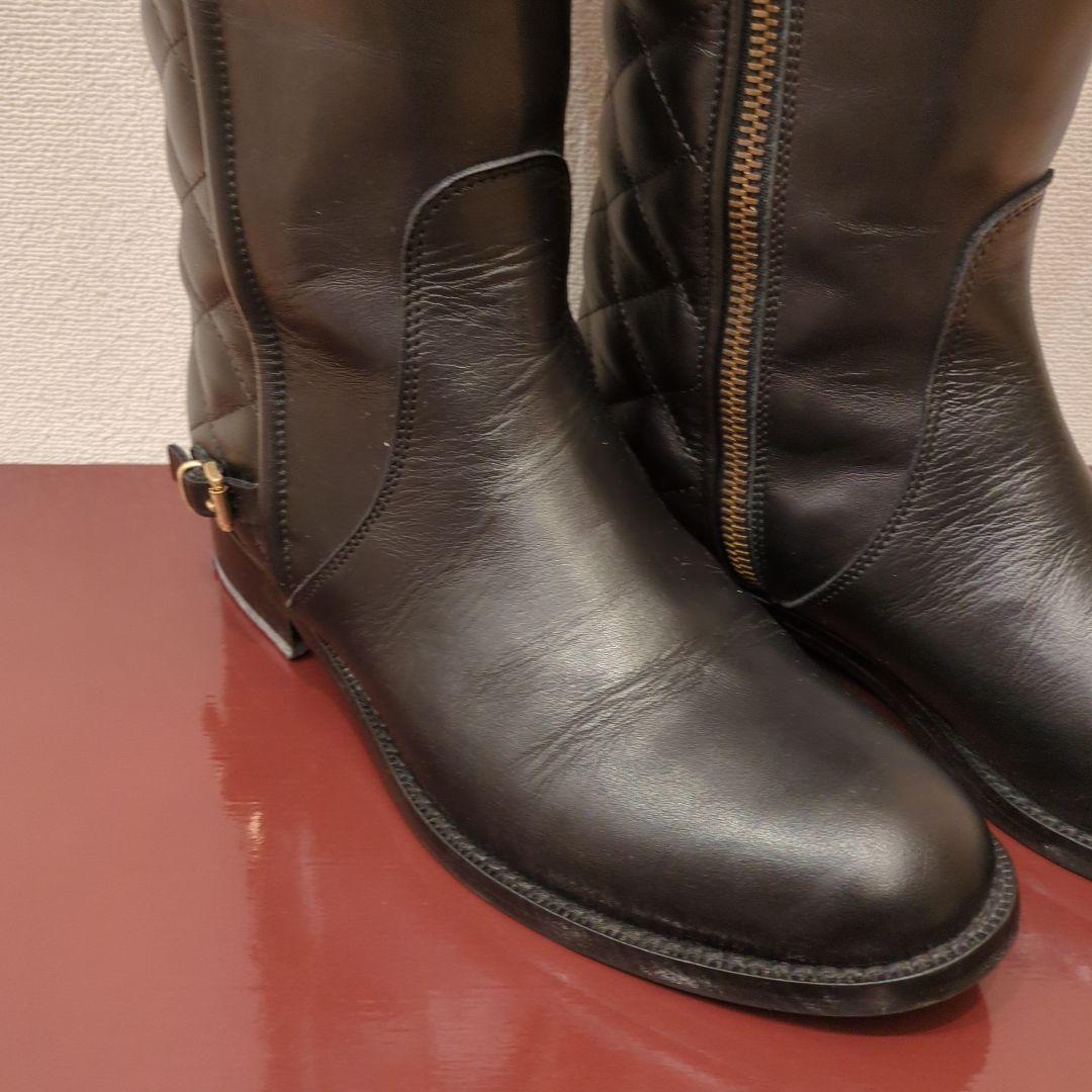 carnet ブラックレザーキルティングロングブーツ 37/24cm