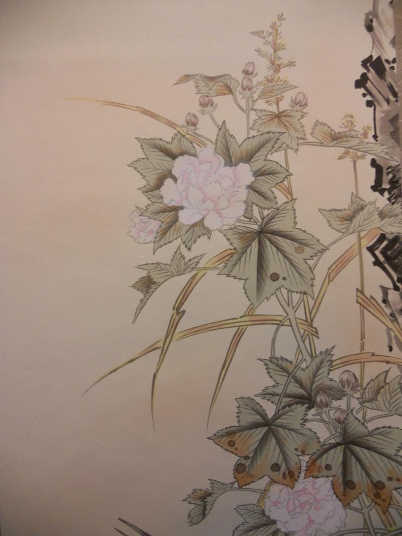 掛け軸 尾崎春秋 芙蓉白鷺図 絹本 希少 軸装 茶道具 掛軸 美品 です。