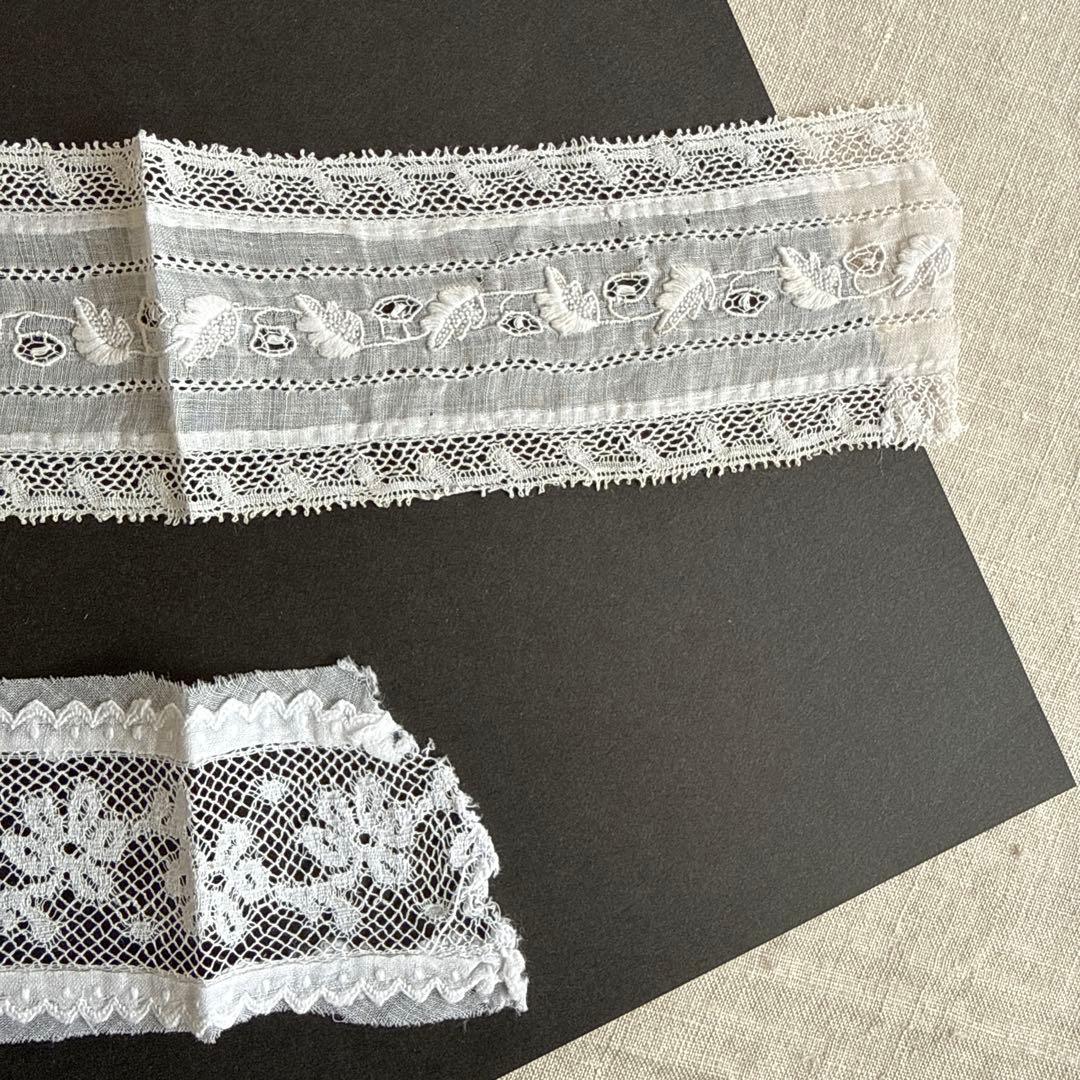 A-4フランスアンティークレース 2点セット チュールレース 刺繍 - メルカリ