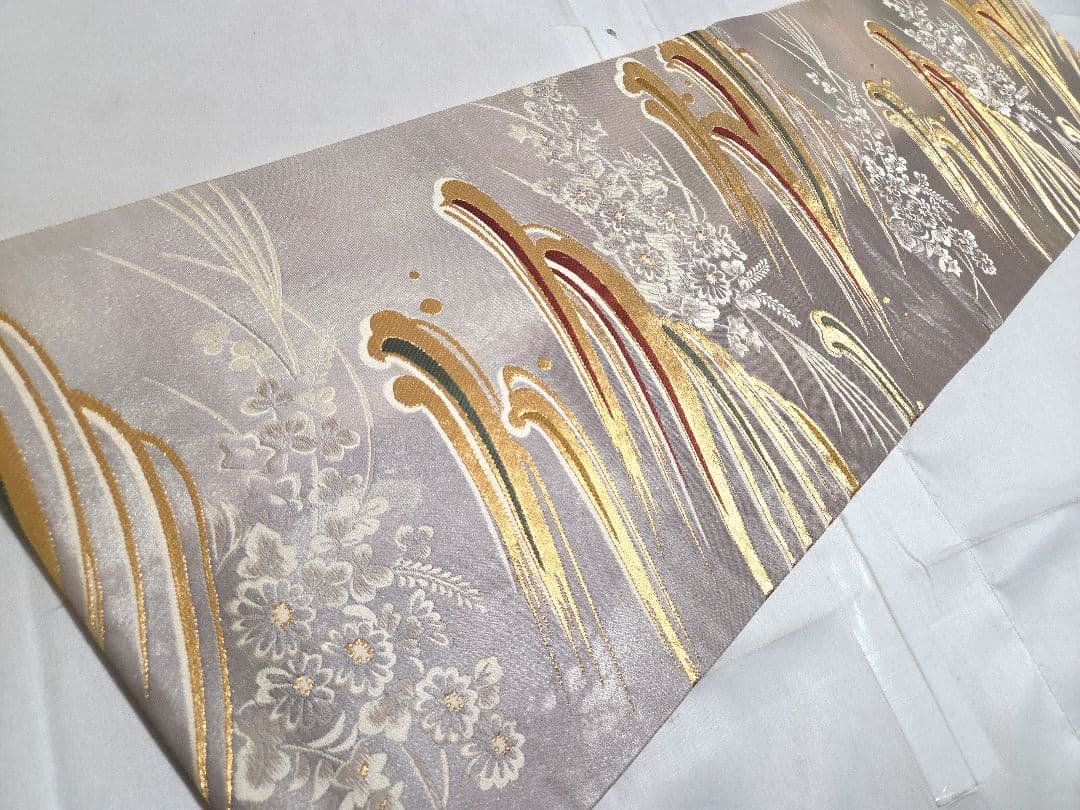 A◇着物くつろぎ 波に花模様 金銀糸 菊 桔梗 萩 六通 正絹 フォーマル