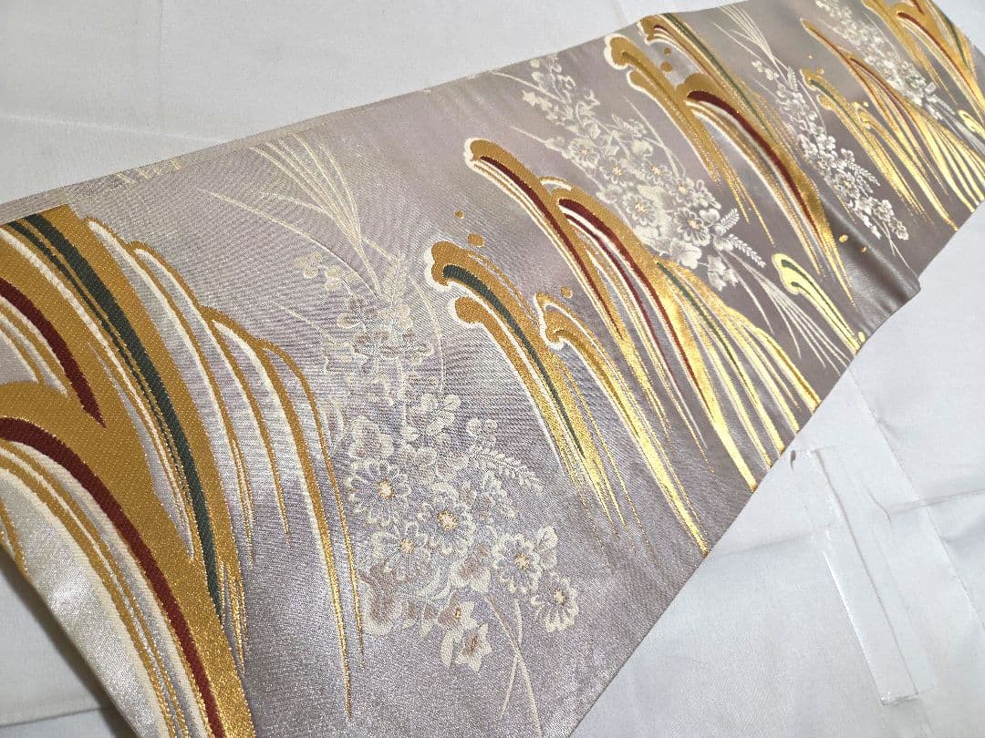 A◇着物くつろぎ 波に花模様 金銀糸 菊 桔梗 萩 六通 正絹 フォーマル