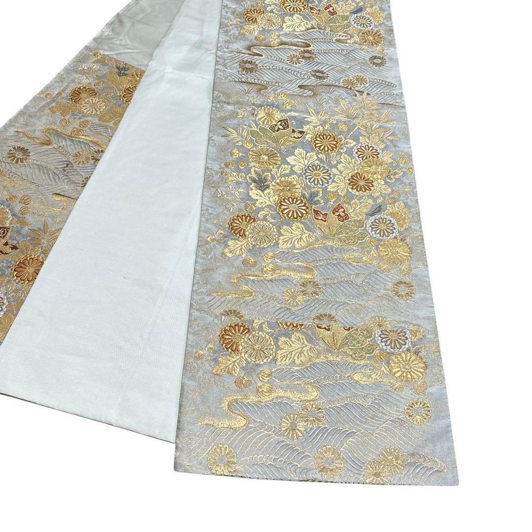 A4美品袋帯 六通柄 金糸 唐織 刺繍 菊 蝶 正絹 着物 - メルカリ