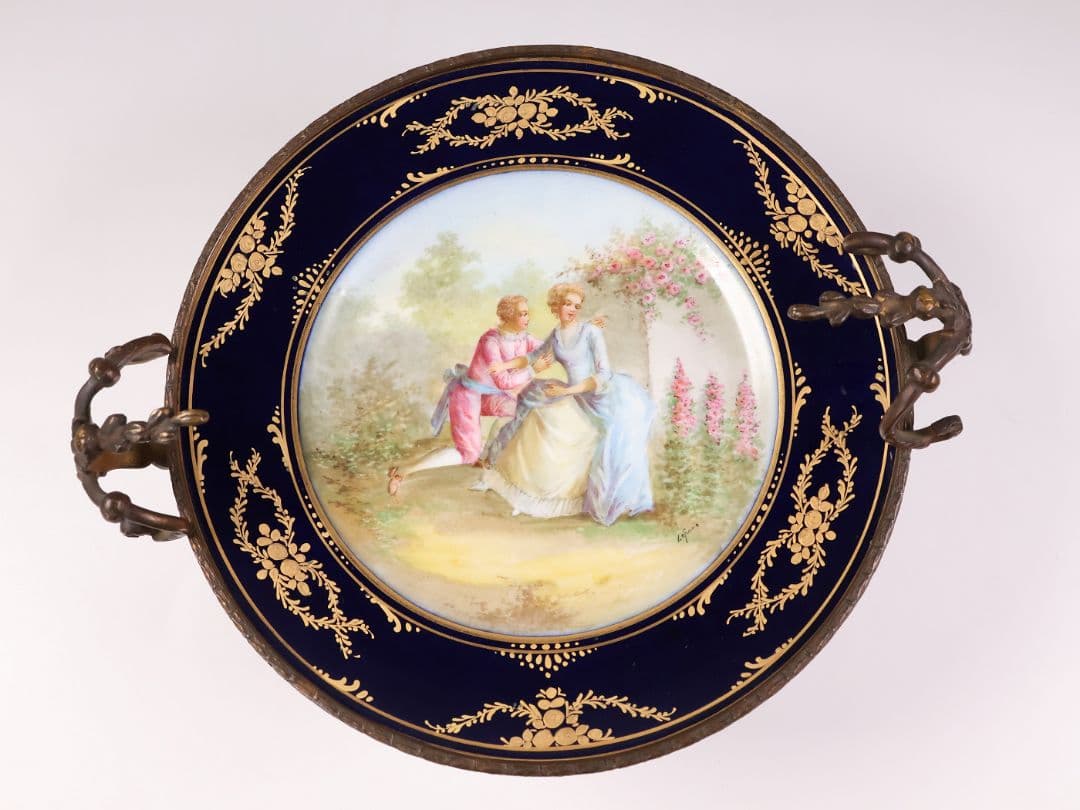 CM325】セーブル フランス リモージュ コンポティエ 絵皿 人物 陶磁器