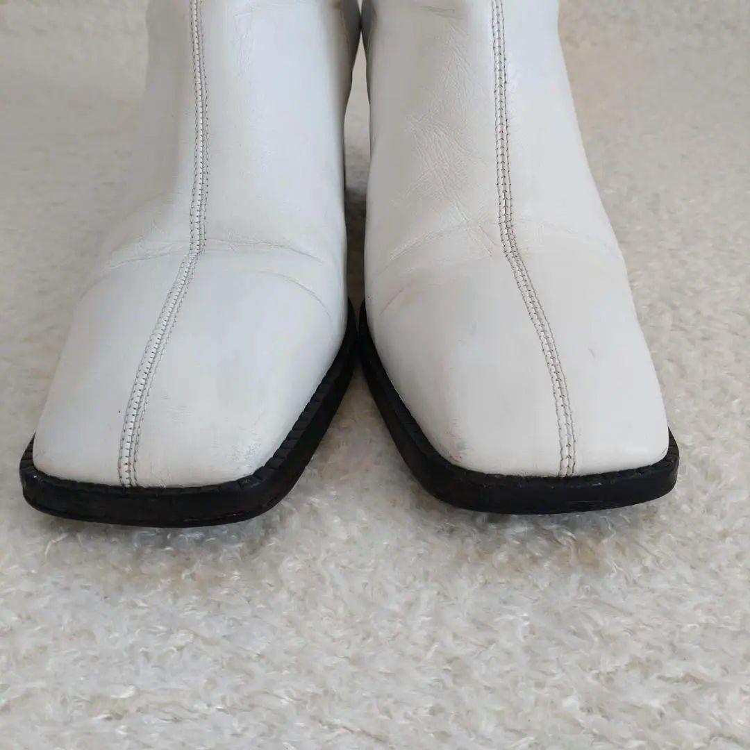 CHANEL ショートブーツ スクエアトゥ CC ココマーク 白 23～23.5