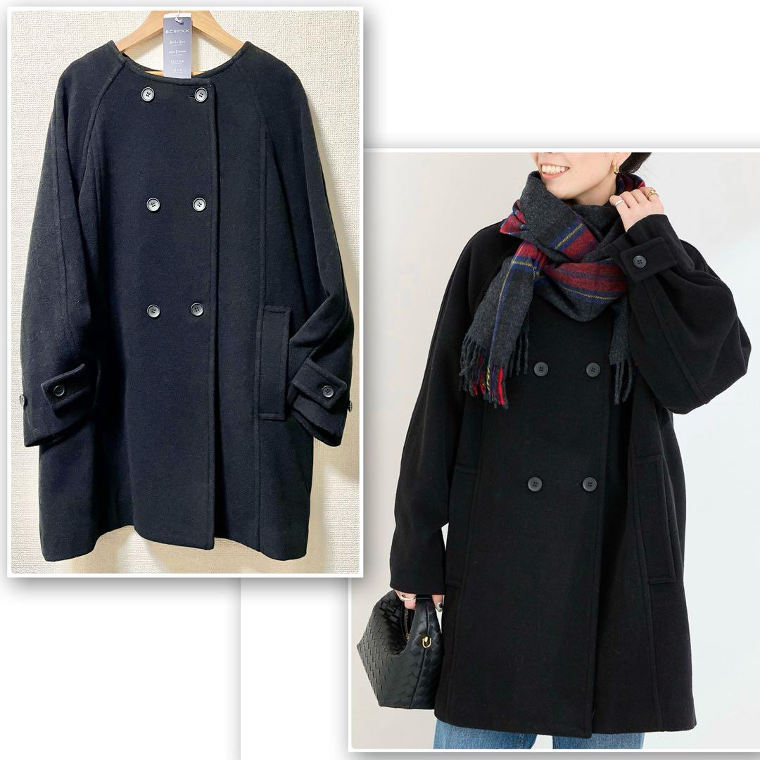 B.C STOCKソフトビーバーWボタンボクシーミドルコート＊マフラー巻きやすい B.C STOCK（ベーセーストック） コート アウター ショートメルトモッサ