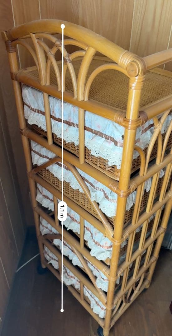 ラタン ヴィンテージ収納 5段収納 キャスター付き チェスト アンティーク