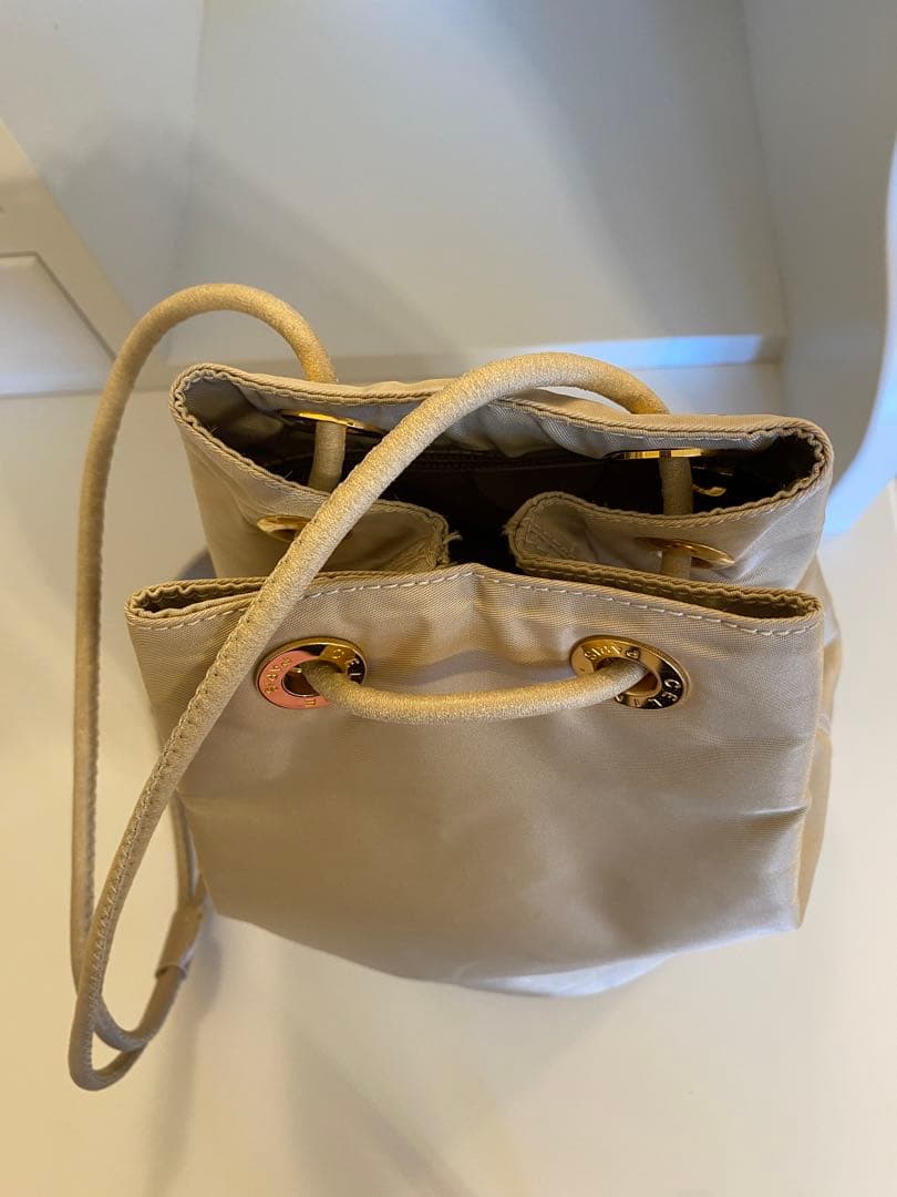 セリーヌCELINEベージュ ナイロン 巾着型 ショルダーバッグ