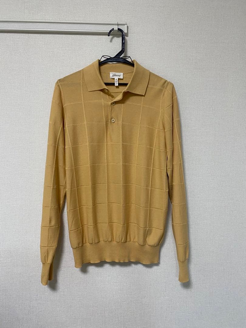 【にこにこセレクト】Brioni ベージュチェック柄 長袖ポロシャツ 48 にこにこセレクト様専用】Brioni ベージュチェック柄 長袖ポロシャツ 48