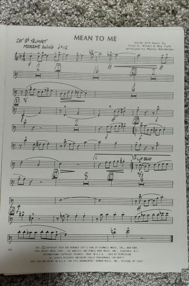 ボーカル ビッグバンド譜面：MEAN TO ME ボーカル ビッグバンド譜面