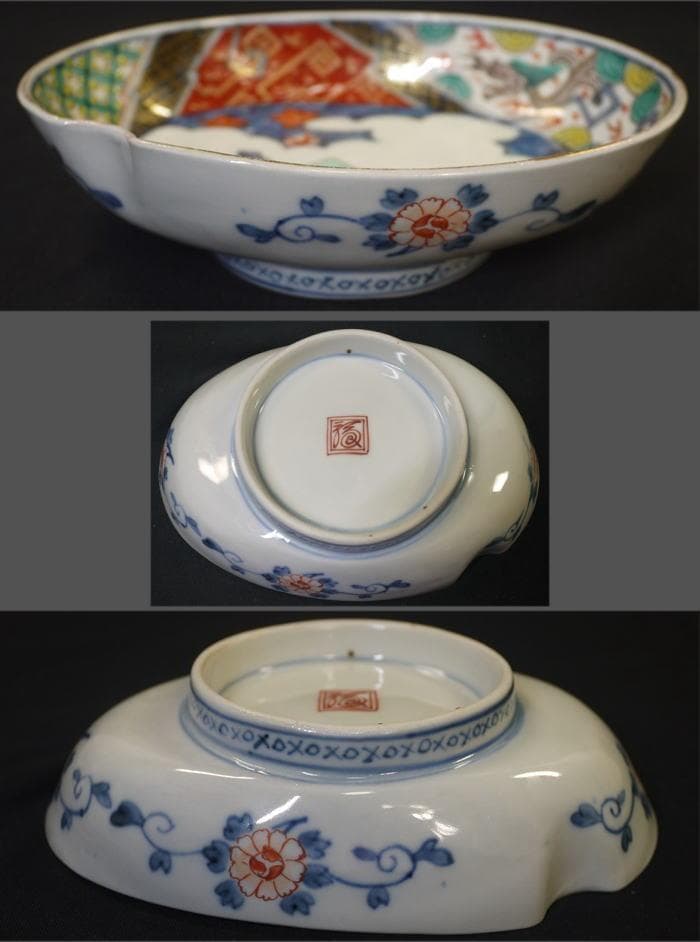 古伊万里色絵 楕円変形深皿 可愛い立ち雛ノ図 4客 お雛様 桃の節句に