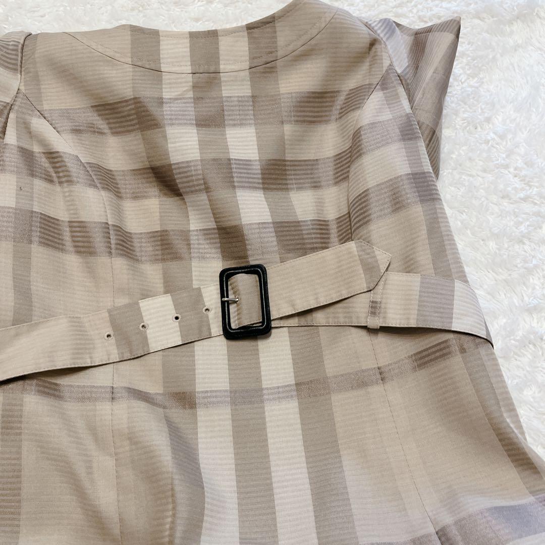バーバリーロンドン 半袖 ベルト ノバチェック ワンピース シルク混 38