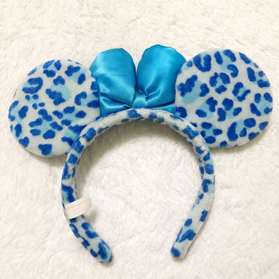 美品】レア 希少 ディズニー ミニー ヒョウ柄 カチューシャ ブルー 青