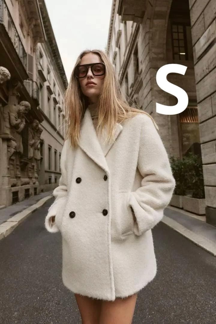 ZARA ザラ ブークレダブルブレストミディ丈コート S ZARA］ブークレダブルブレストミディ丈コート (ZARA/コート) 8073/328