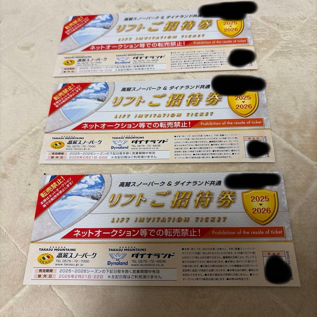 高鷲スノーパーク&ダイナランド共通 リフトご招待券3枚セット - メルカリ