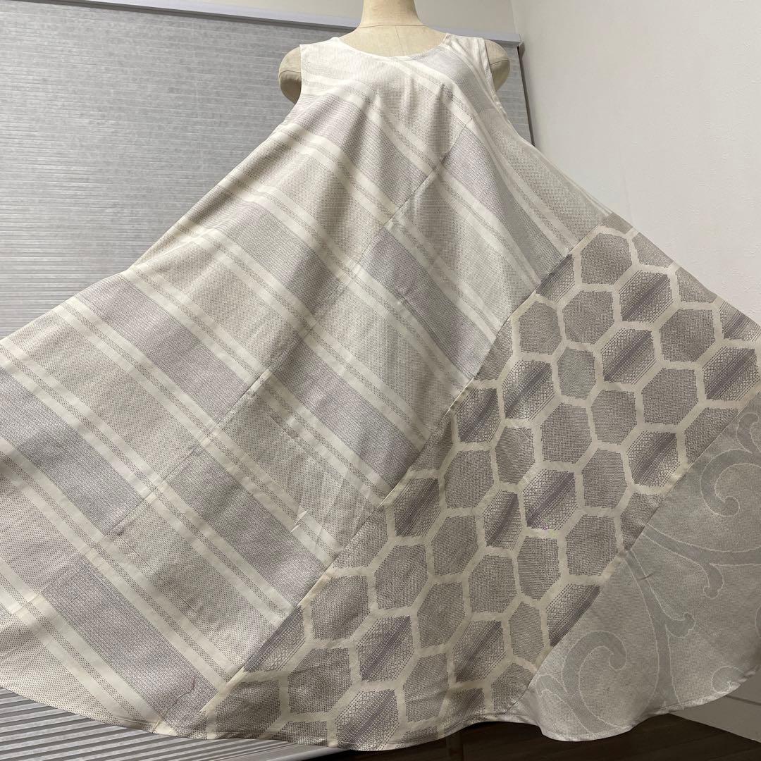 着物ワンピーステントラインマキシ丈《14》白大島紬《7マルキ含む》や紬等L〜