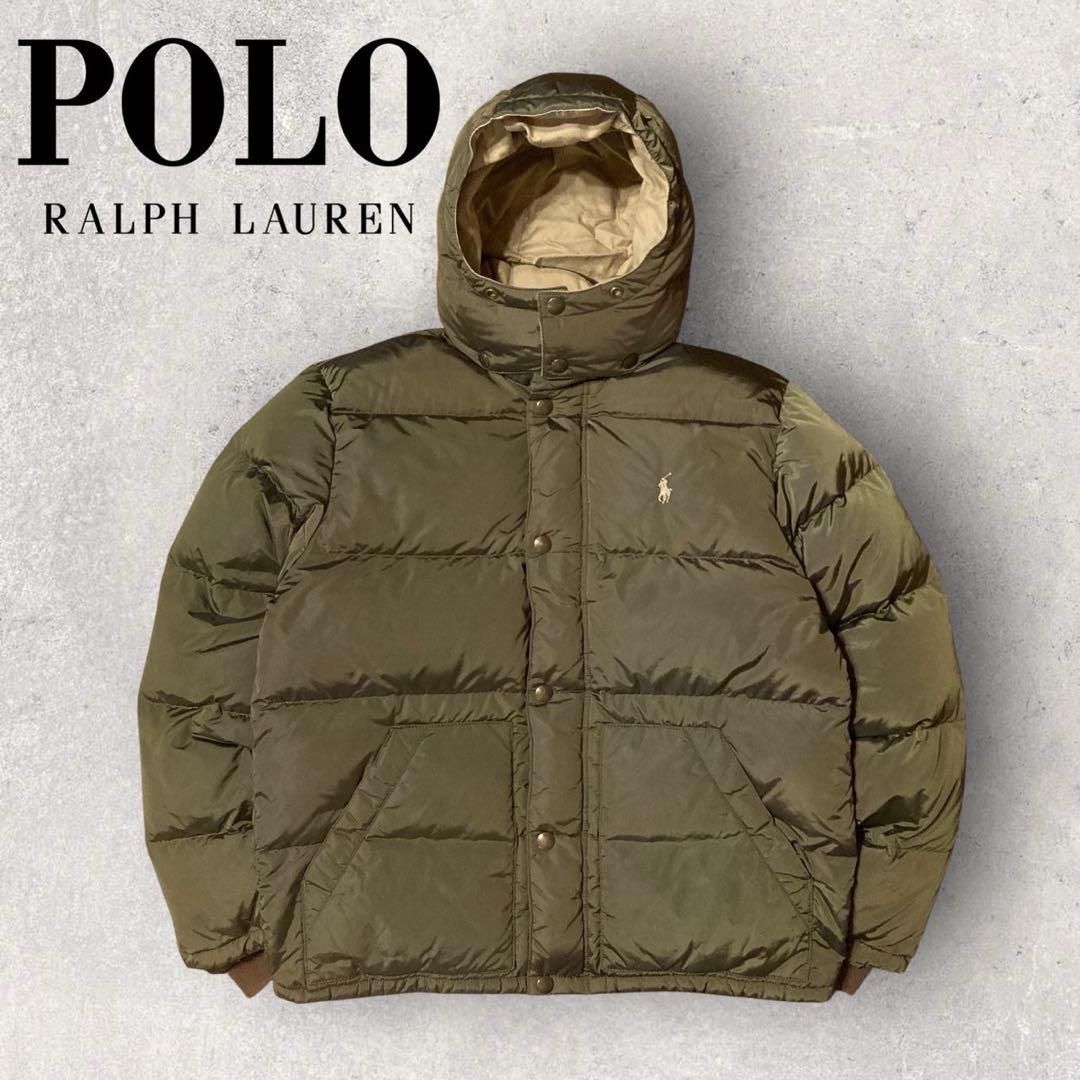 ポロラルフローレン】ダウンジャケット カーキ L 刺繍ロゴ 人気カラー