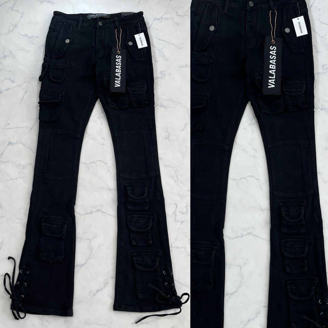 バラバサス valabasas ブラックカーゴ スキニーフレアデニム 新品 29