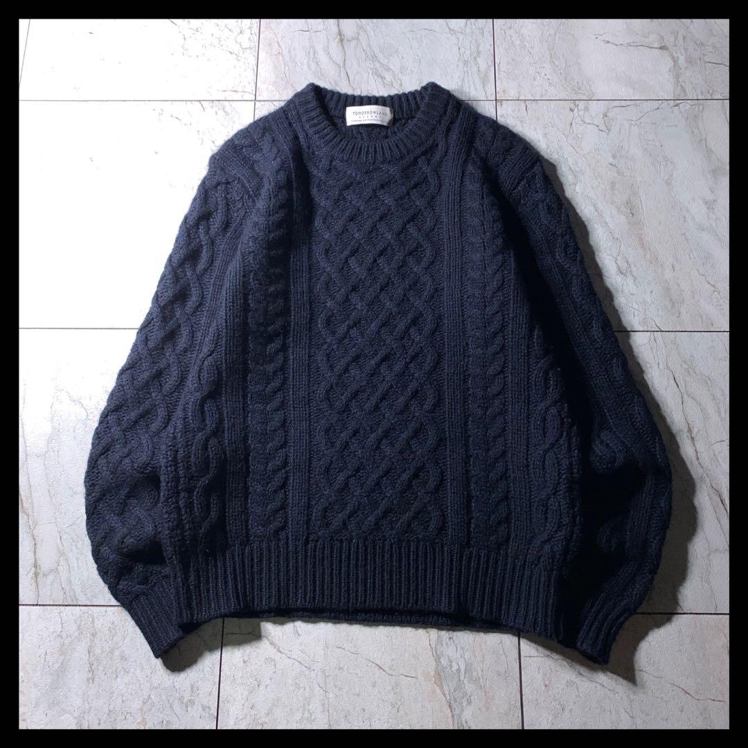 トゥモローランド カシミヤ100% フィッシャーマンセーター アランニット 紺 フィッシャーマンセーター ネイビー杢 カシミア Fisherman Sweater
