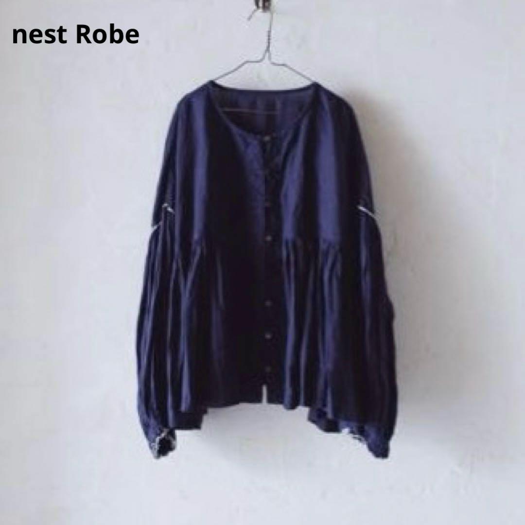 ネストローブ　マイパフィブラウス　紺 kanokaho別注 】 MY PUFFY BLOUSE | ONLINE SHOP | nest Robe Shop
