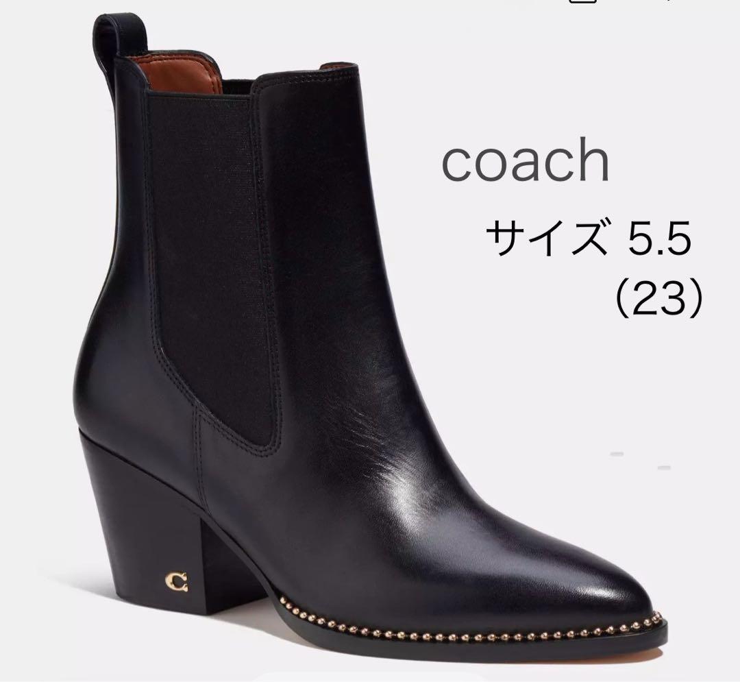 【COACH】新品ショートブーツ ピアス ブーティー ブラック 黒5.5C/23 中古・古着通販】COACH (コーチ) ピアス サイドゴア ブーティ ブラック