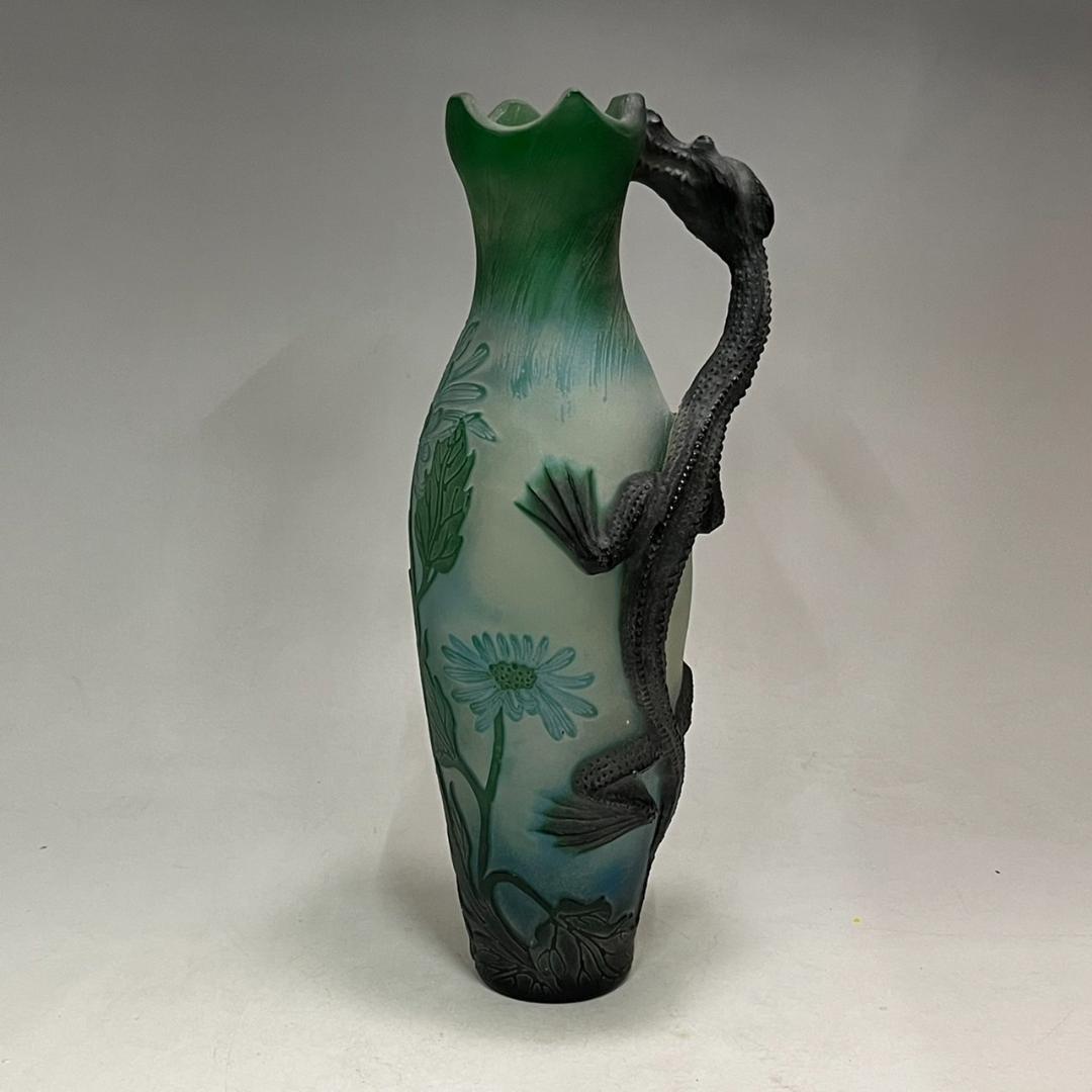 エミール　ガレ風　花瓶　被せガラス　蜥蜴紋　　 高さ30ｃｍ sophianetshop_5ot00222