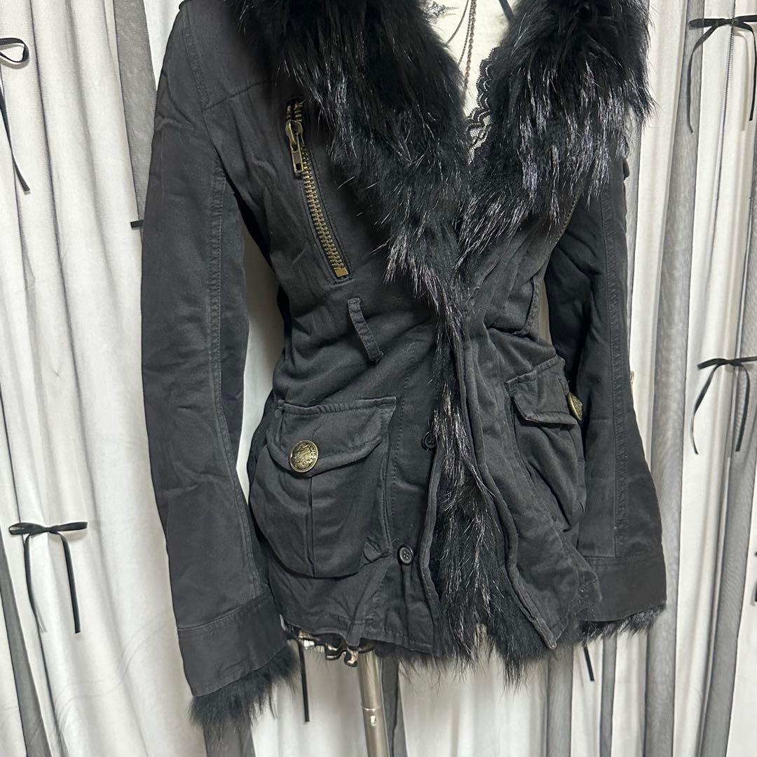 平成ギャル y2k リアルファー ミニタリージャケット ダークコア