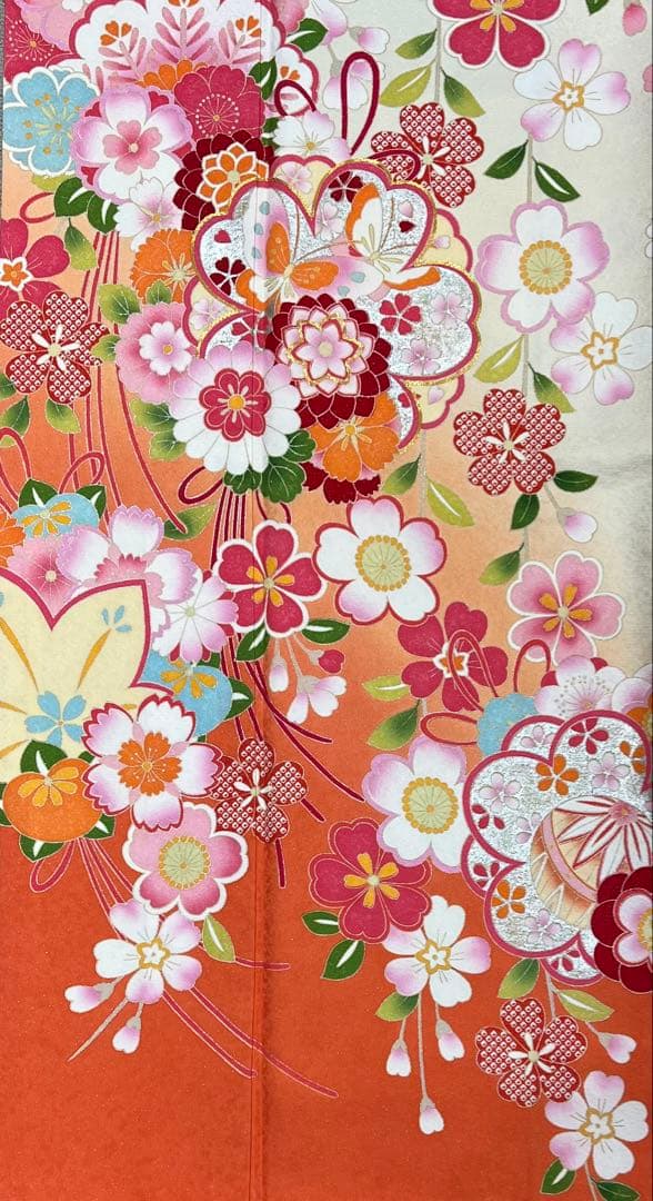 振り袖 フルセット 長襦袢付 枝垂れ桜 金彩加工 刺繍入り 銀通し 757