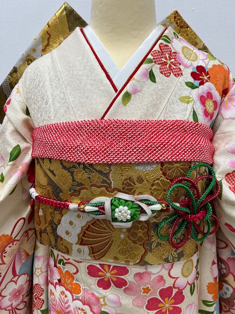 振り袖 フルセット 長襦袢付 枝垂れ桜 金彩加工 刺繍入り 銀通し 757