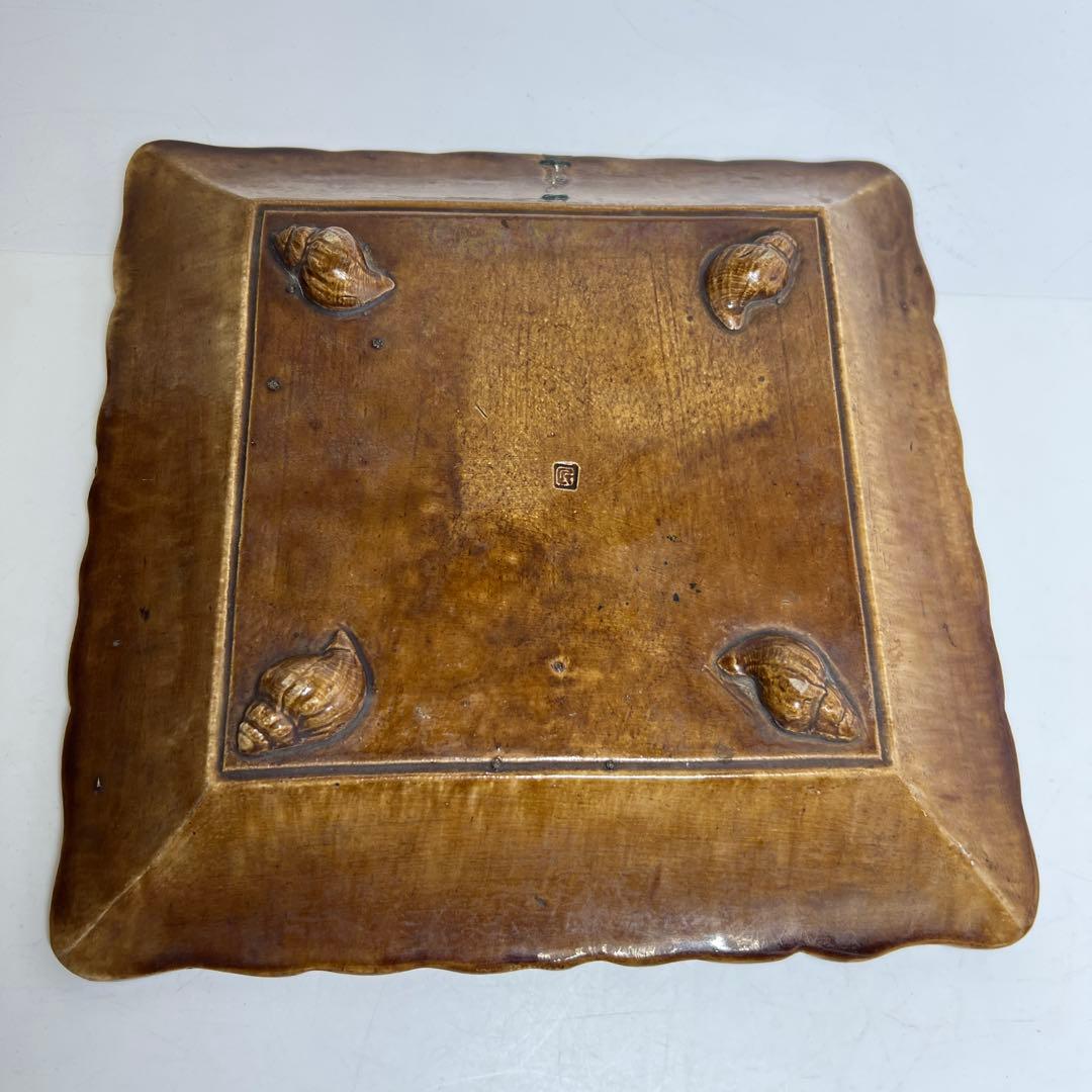 江戸初期 平賀源内 源内焼 獅子図角皿 木箱付 トヒサ 東さ8-0131☆2F