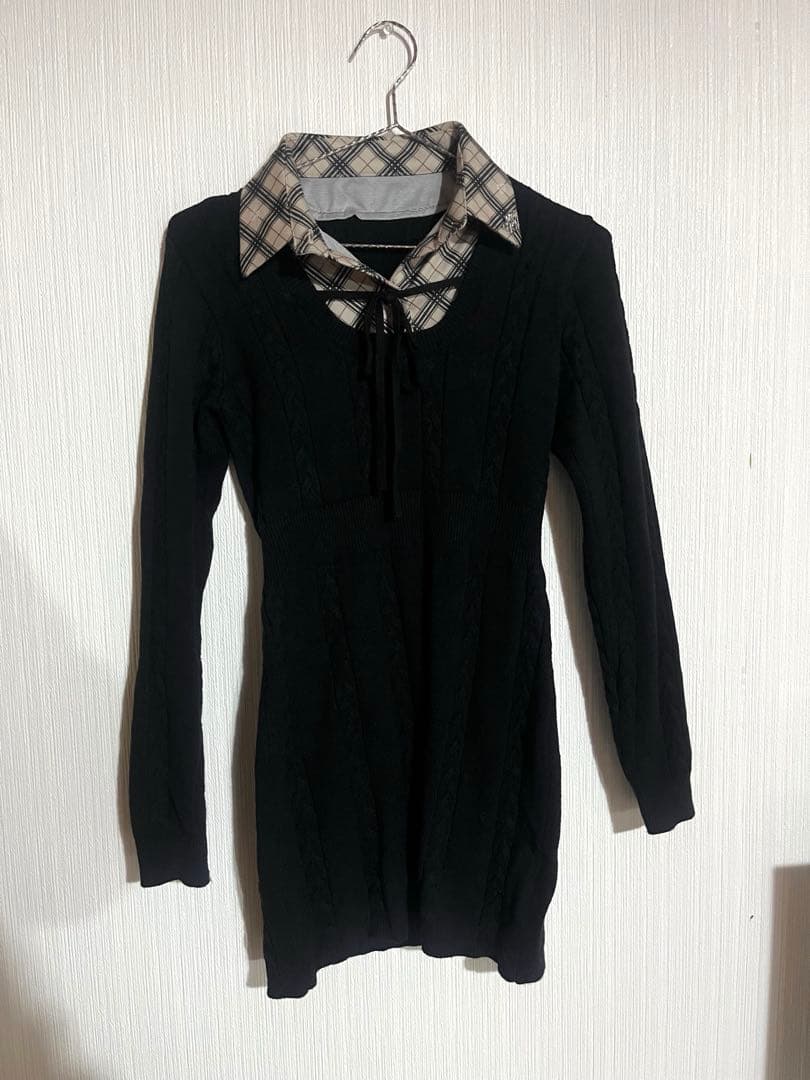 ミシェルマカロン シャツレイヤード風ニットワンピース - メルカリ