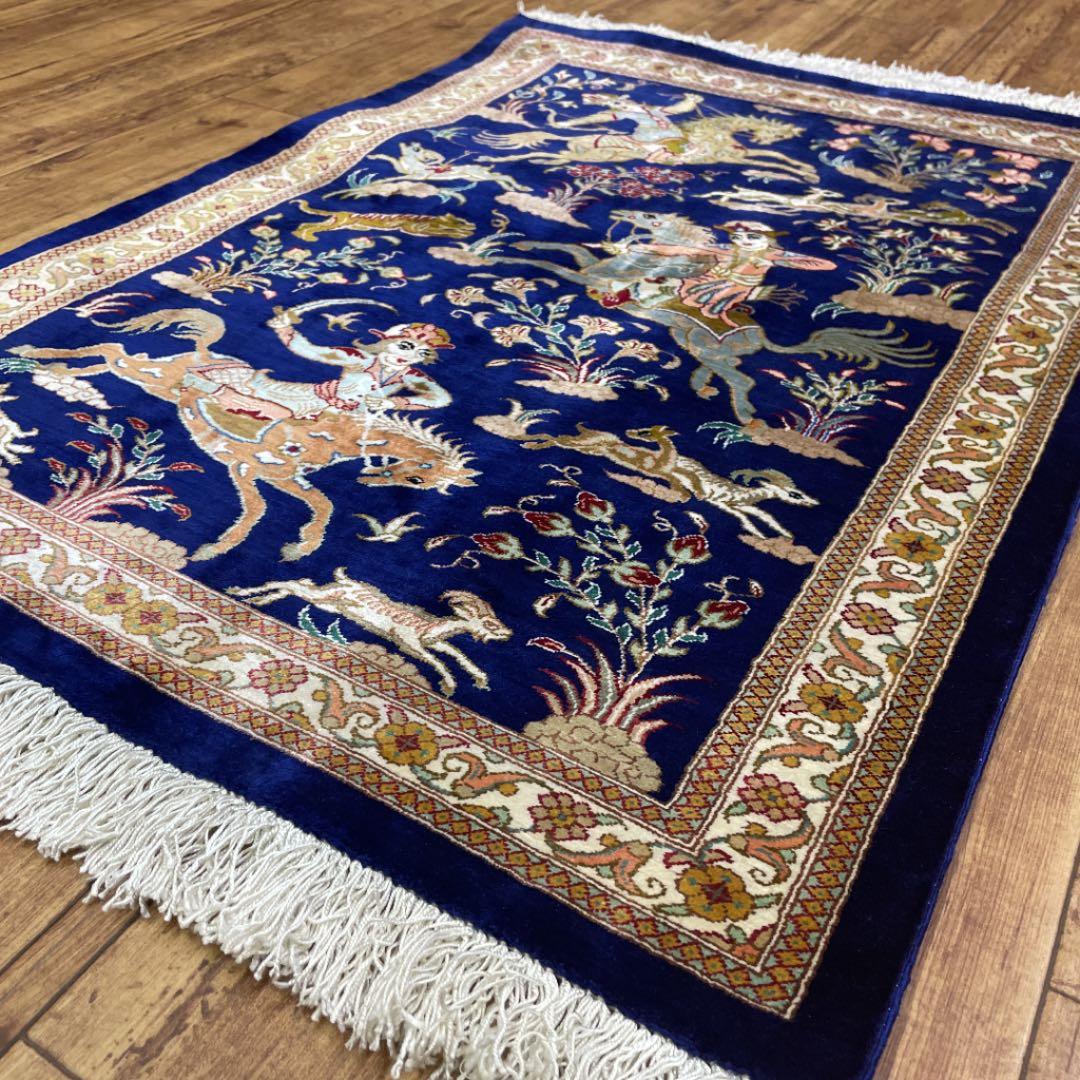 GMIK404○最高級 ペルシャ絨毯 ラグ カーペット シルク 手織り 中東