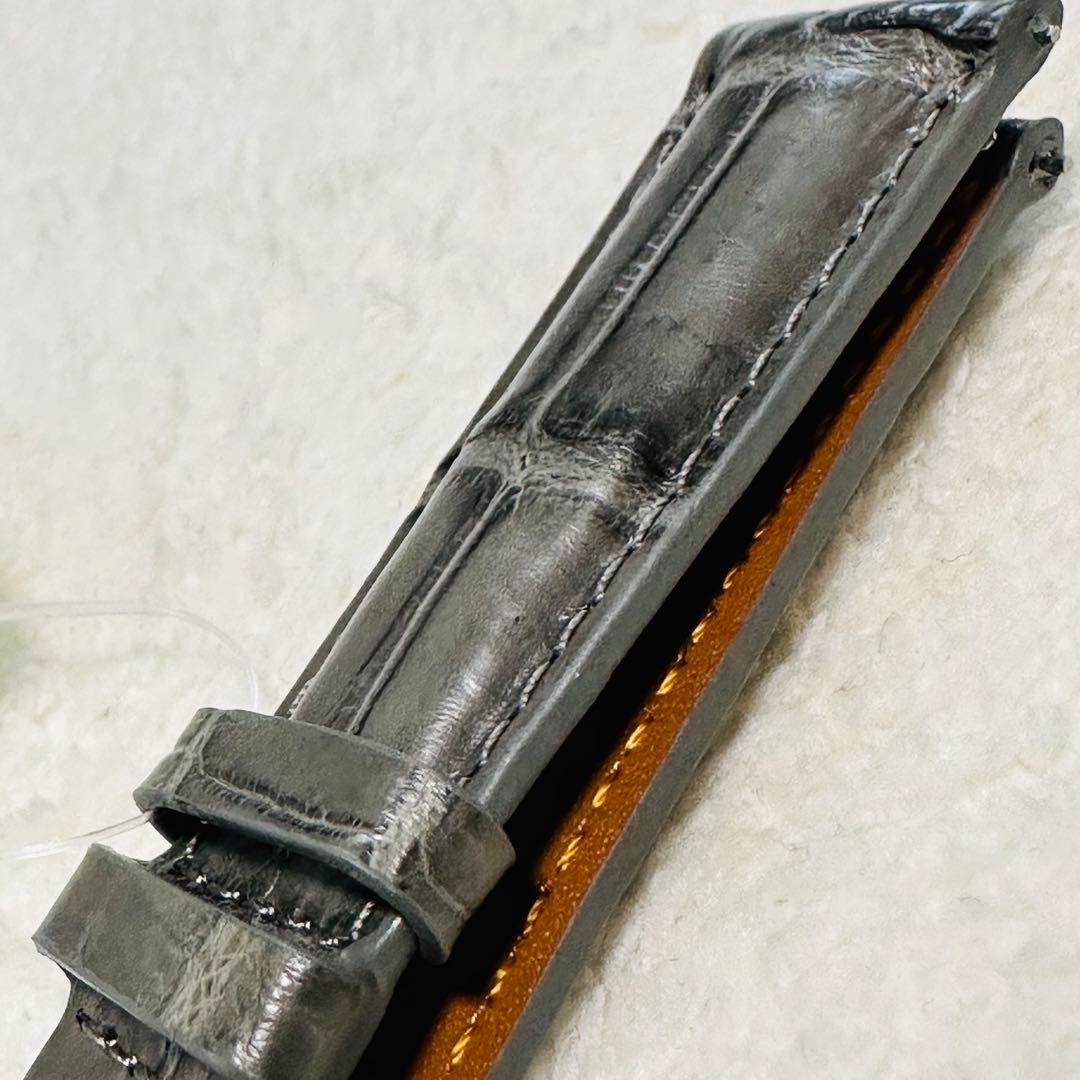 3019#20mm-18mmダークアッシュ☆本物クロコダイルレザーベルト☆スイス
