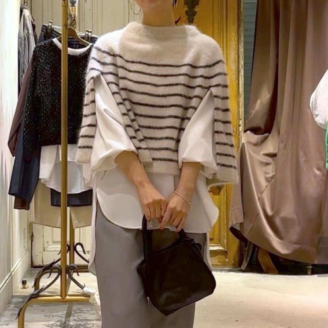 ビアズリー☆ ファーニットポンチョ フォックス カシミヤ ボーダー