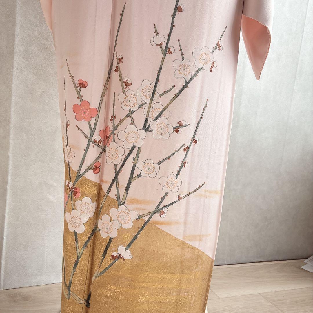 訪問着 フルセット 着物 正絹 手描き 難あり 練習用 梅枝 落款 J1