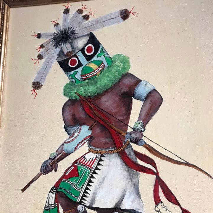 希少品！1970年代 カチナ精霊ダンスの油彩 ヴィンテージネイティブ