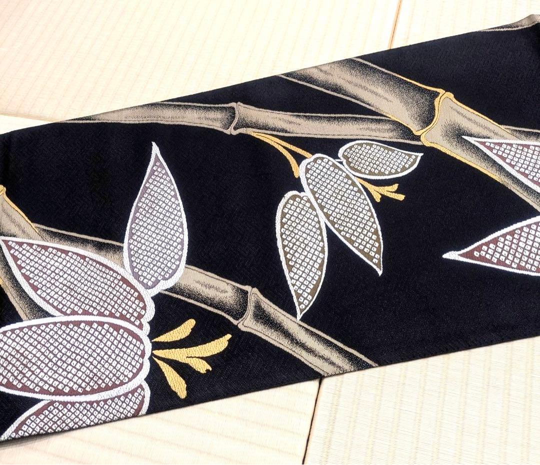 黒地 大胆な織り柄 モダン おしゃれ 袋帯 ガード加工 - メルカリ