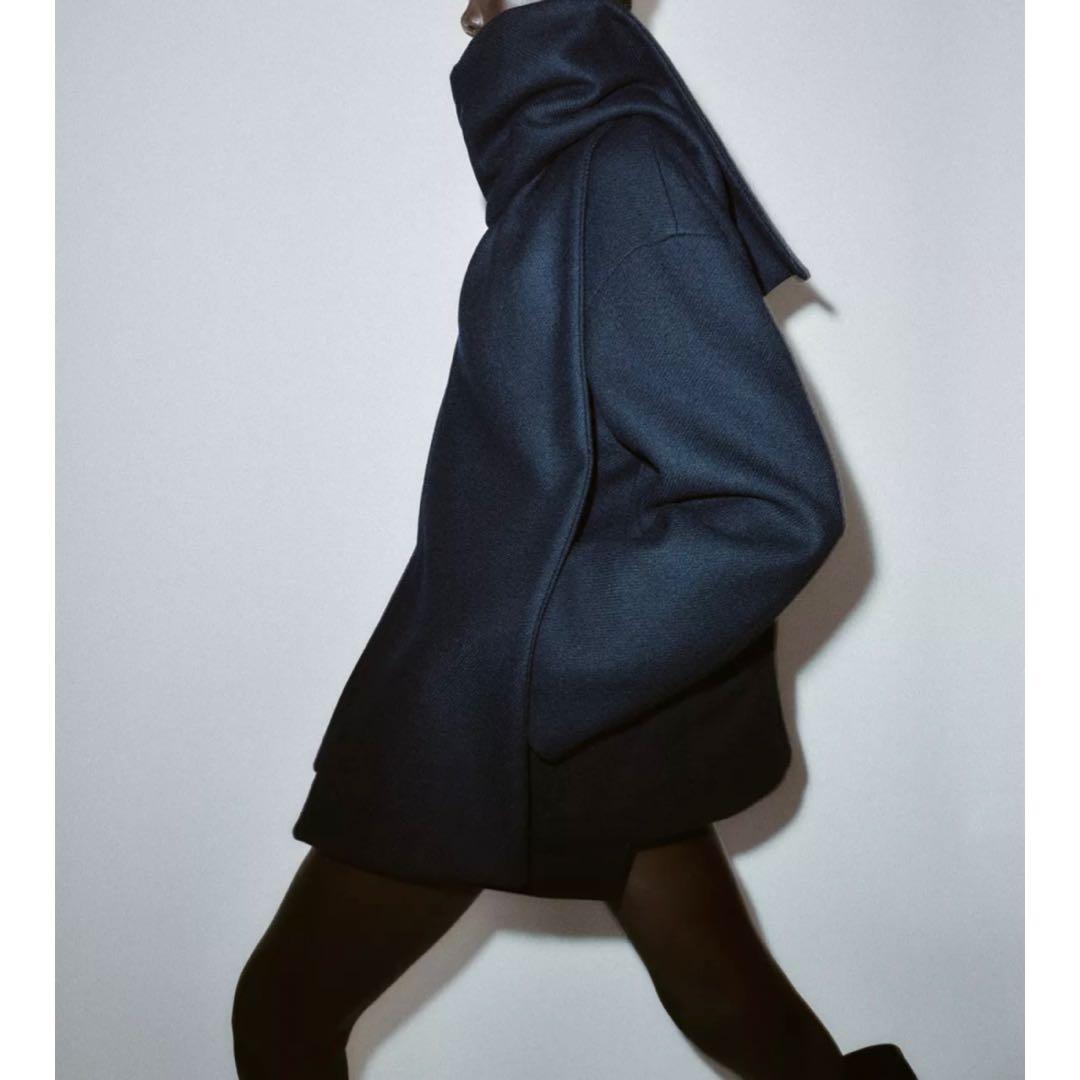 今期完売 ZARA ウールショートスカーフコート XS ザラ ネイビー - メルカリ