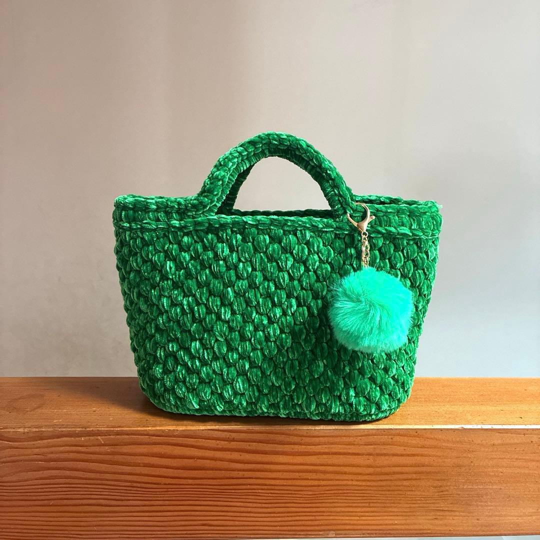 鮮やかグリーン×ベルベット ズパゲッティ マルシェバッグ 緑 - メルカリ