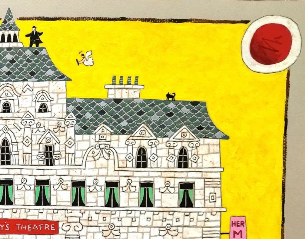 水彩画原画 ロンドンのミュージカル劇場、「オペラ座の怪人」上演中