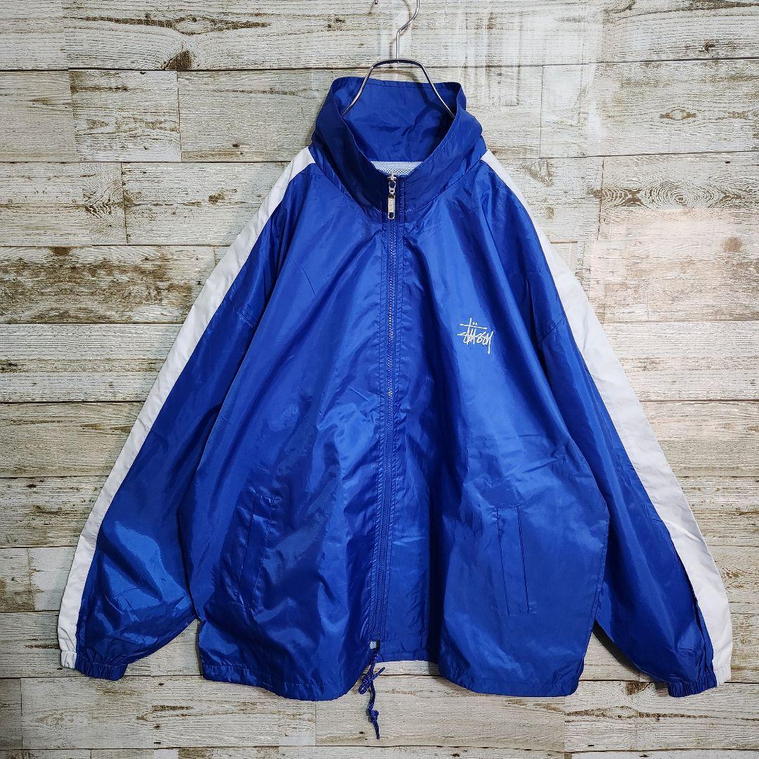 STUSSY ステューシー ナイロンジャケット 青 XL相当 刺繍 ビンテージ