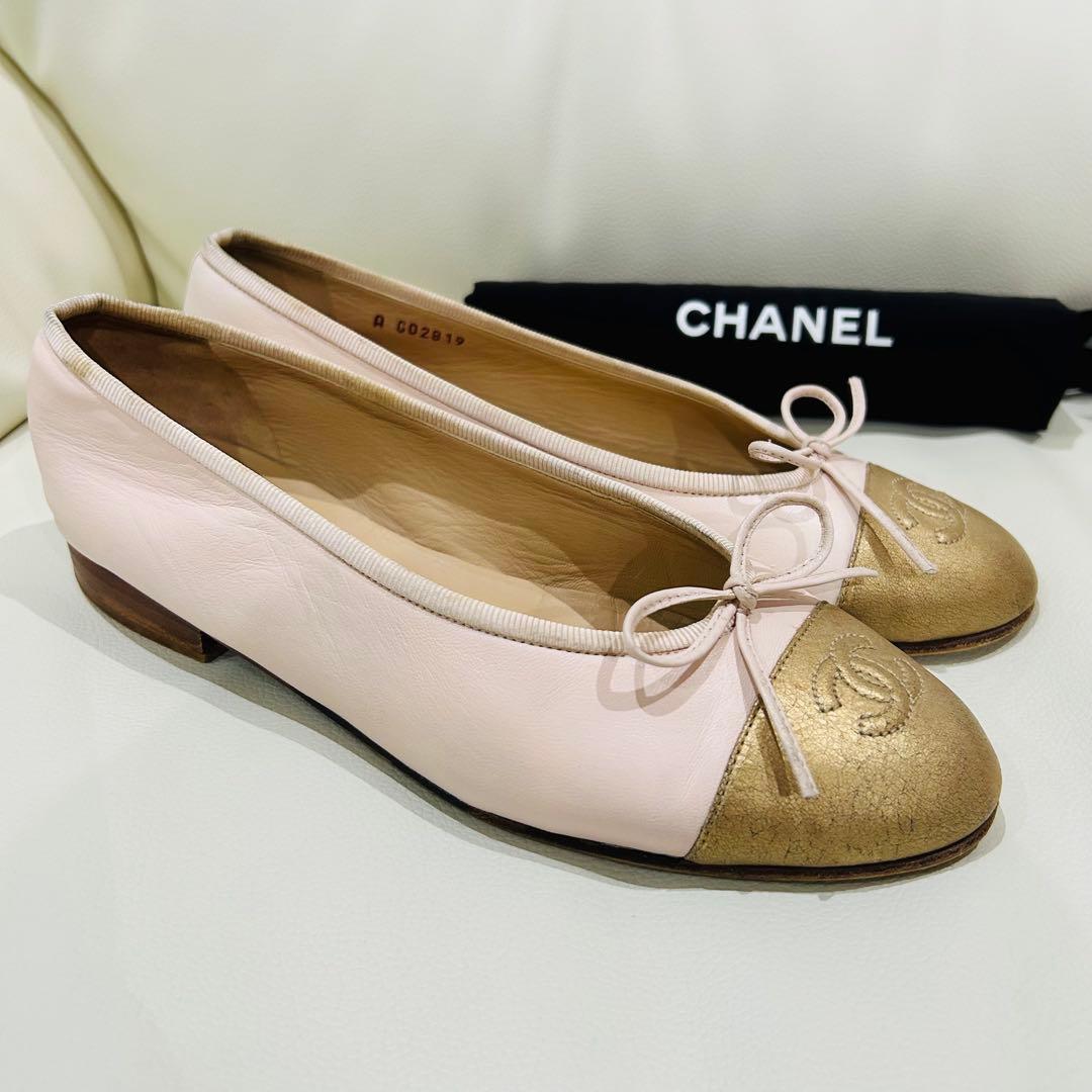 CHANEL ピンク　ゴールド　バレリーナ　バレエシューズ 37 23.5cm