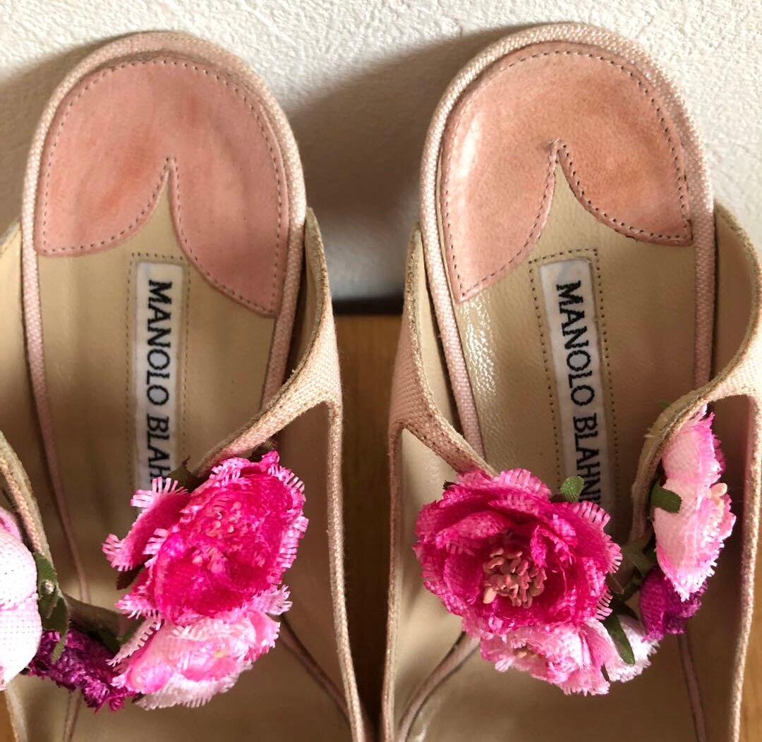 MANOLO BLAHNIK マノロブラニク ピンク 薔薇 37 ヴィンテージ