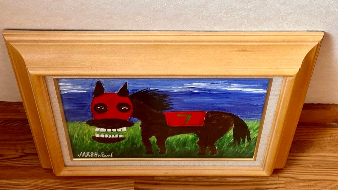 □今年は馬年 可愛い馬 証明書付 油絵 作品名:激走馬ハブノマッスル F4