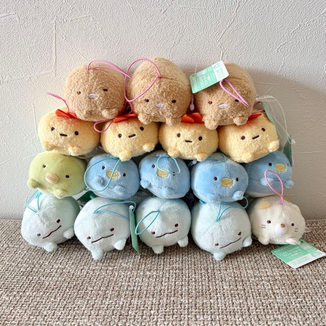 すみっコぐらし うつぶせゴムひも付き マスコット ぬいぐるみ 17コ