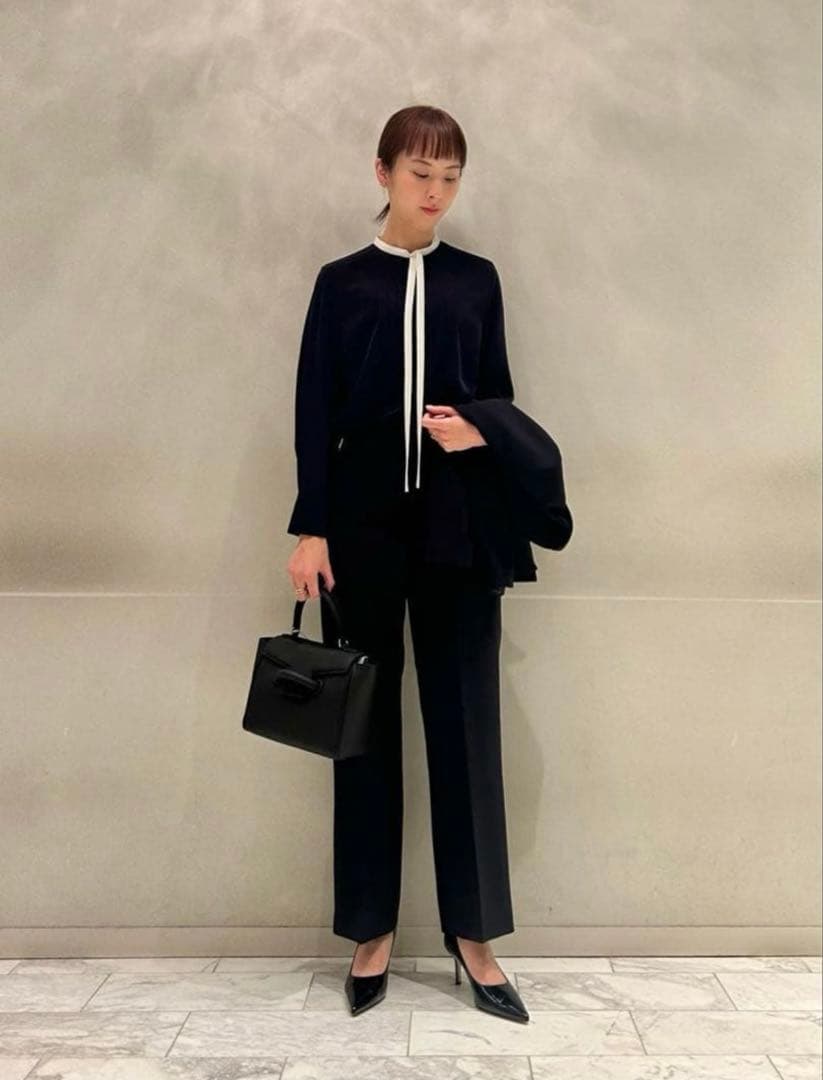 極美品 ボールジィ クリアデシン ボウタイブラウス ネイビー 長袖 36