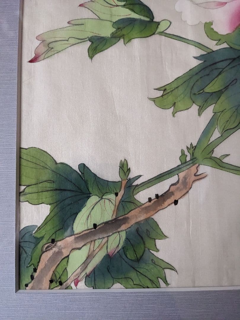 ♢木原和敏 日展特選 絹本彩色画 牡丹 額縁ガラス入 日展会員 洋画家