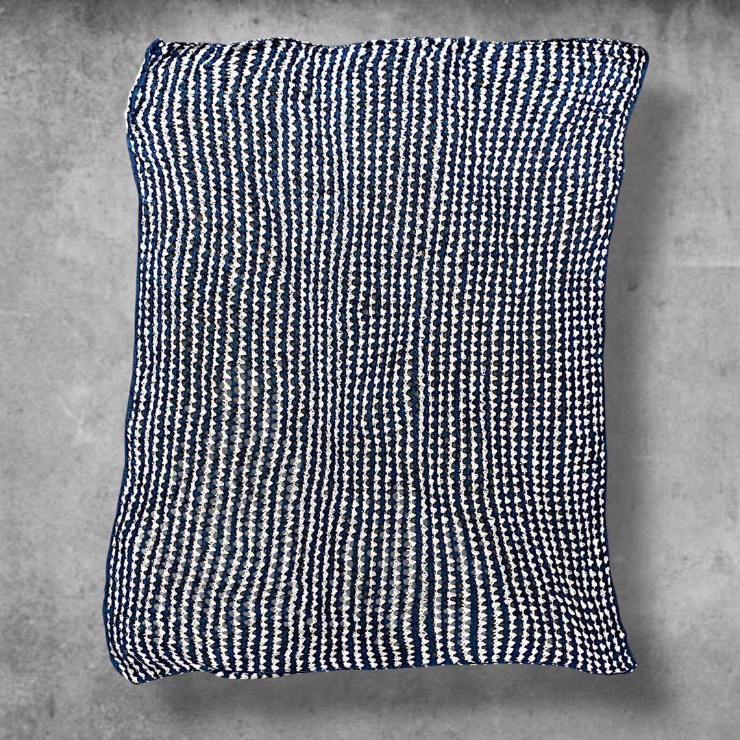 BQKO クロシェ ニット ラグ ビンテージ オープンウェーブ ストライプ AF BQKO クロシェ ニット ラグ ビンテージ オープンウェーブ ストライプ