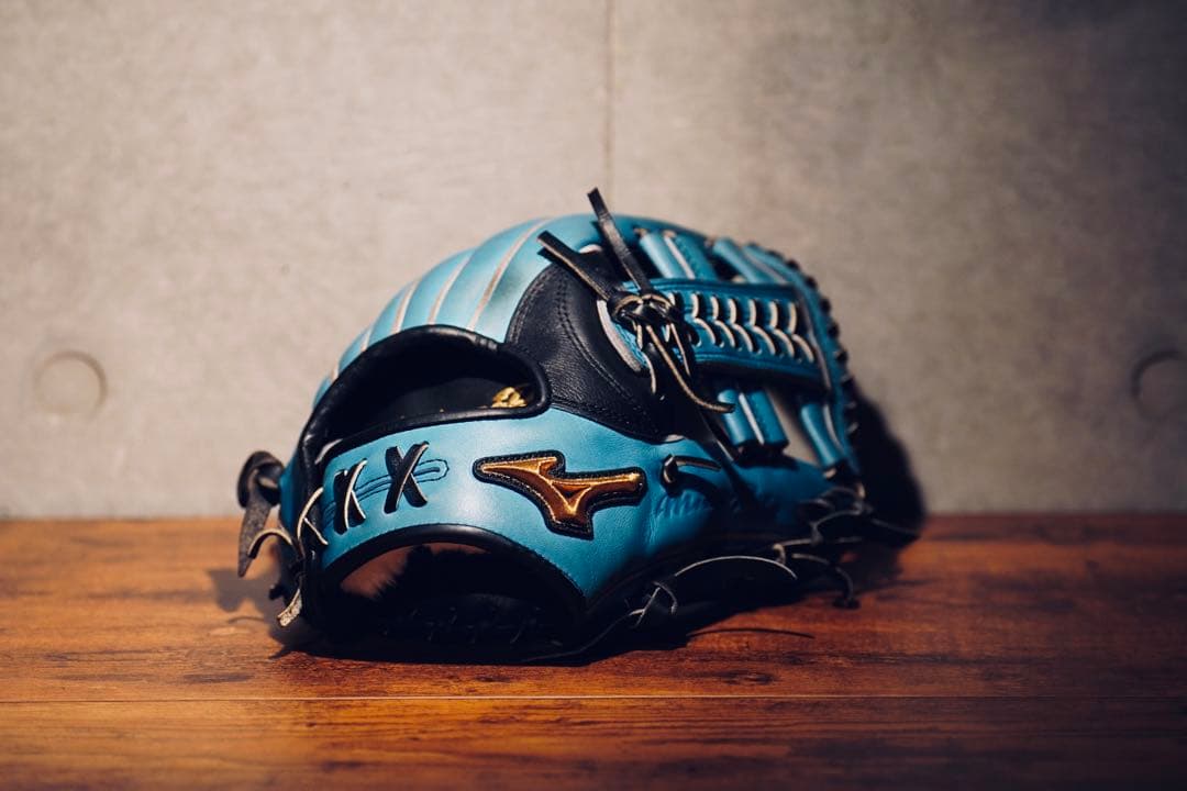 筋*ン様 ミズノプロ （Mizuno Pro）硬式内野手用 グラブ 黒×水色　波 Mizuno Pro - ⚾硬式グラブ⚾ミズノプロ⚾内野手用⚾ダイバーシティ